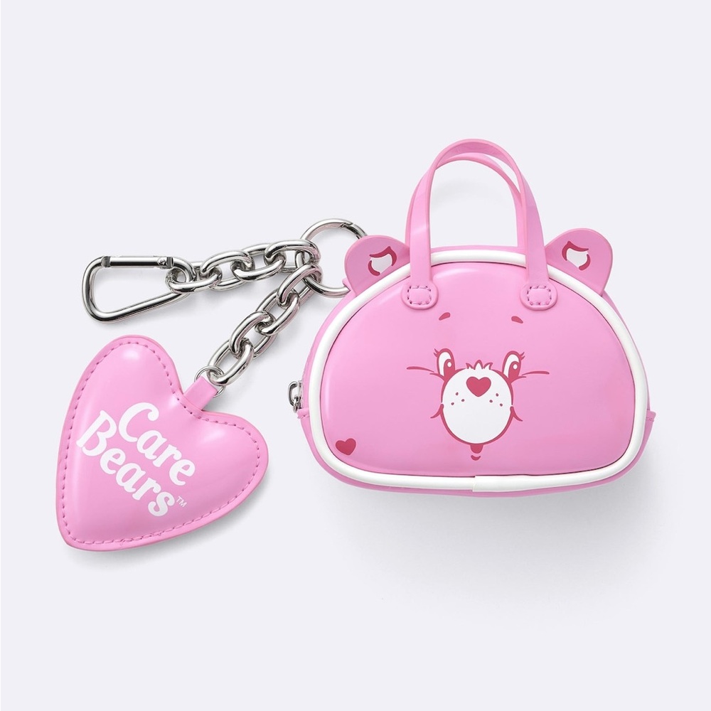Care Bears Pink &White Bag Collection with Heart-Shaped Keychain- coin purse- k